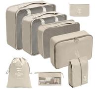 alloneslife Lot de 8 sacs de maquillage de voyage, cubes de rangement, organiseurs de bagages de voyage, sacs de rangement pour vêtements, cosmétiques (beige)