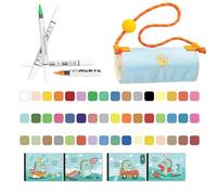 alloneslife Marqueurs à pointe 24 couleurs avec étui à roulettes, A B | Stylos à pigments de différentes couleurs pour, cours de peinture en plein air avec / sans livre de dessin,