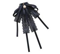 alloneslife Nœud papillon, nœud papillon en ruban, broche nœud papillon en dentelle pour femme, broche pour uniforme d'étudiant, col jabot, perles pré-nouées (noir), Noir , See size chart