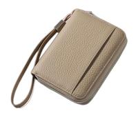 alloneslife Porte-cartes en cuir synthétique pour femme avec fermeture éclair et plusieurs compartiments pour cartes et pièces de monnaie, kaki, 10.5*4*14 cm