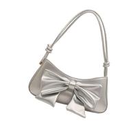 alloneslife Sac à bandoulière réglable en cuir synthétique avec nœud papillon pour femme, sac à main, petit sac à bandoulière, Argenté., One Size