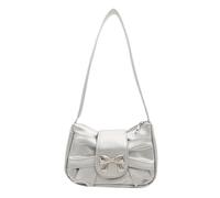 alloneslife Sac à bandoulière, sac à bandoulière, sac à bandoulière en cuir synthétique pour femme, sac à main à arc, sac à main tendance plissé sous les bras, sac de shopping pour fille, Argenté., As