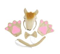 alloneslife Serre-tête d'oreille, serre-tête, 3 pièces en forme de cheval en peluche en forme de cheval, queue et nœud papillon pour carnaval, fête, jeu de rôle, bandeau/nœud papillon (cheval marron