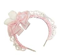alloneslife Serre-tête en peluche avec oreilles de lapin pour femme de chambre des années 2000 - Accessoire de cheveux doux avec nœud papillon - Accessoire pour photo (rose, treillis)