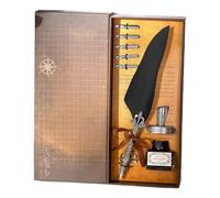 alloneslife Stylo plume rétro à plumes avec encrier rechargeable et 5 tailles de plumes - Coffret cadeau pour débutant - Instrument d'écriture orné de plumes