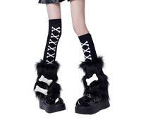 alloneslife Subcultures Jambières en peluche squelette pour femme avec couvre-bottes pelucheuses avec velours, Noir A, XL/5XL