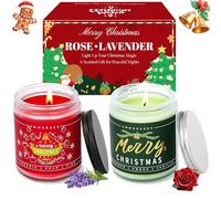 ALLONY Bougie de Noël, bougie parfumée, cartes de Noël, bougie rose, lavande, ensemble parfumé, bougie en cire de soja, bougie en pot en verre, bougies parfumées pour femme, anniversaire, pendaison de