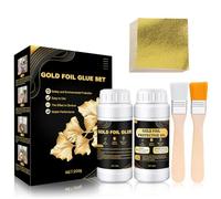 ALLONY Colle Feuille D'or, 100 Feuilles D'or et Feuilles de Métal, Contient 100 ml de Colle pour Feuille D'or et 100 ml de Vernis, 2 Pinceaux, Adaptés au Bricolage, Peinture, Décoration