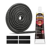 ALLONY Colle Refractaire, 2.5m Joint Poele a Granule, Joint Cheminée, Silicone Noir, Joint Poele a Granule 10mm, Mastic Refractaire pour Poele a Bois, Cheminée, Poêle, Joint Insert Cheminée, 50ML