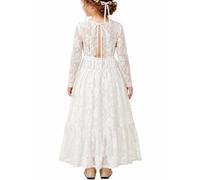 ALLOVIN Robe de Demoiselle d'honneur en Dentelle à Manches Longues pour Pâques pour Tout-Petits et Filles, Mariage, baptême, première Communion, Maxi bohème Coupe A 3-12 Ans