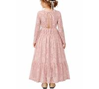 ALLOVIN Robe de Demoiselle d'honneur en Dentelle à Manches Longues pour Pâques pour Tout-Petits et Filles, Mariage, baptême, première Communion, Maxi bohème Coupe A 3-12 Ans