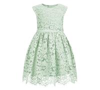ALLOVIN Robe sans Manches en Dentelle pour Filles et Tout-Petits, Coupe trapèze, fête, Anniversaire, Mariage et Demoiselle d’Honneur avec nœud perlé | Vert Menthe | 4-5 Ans