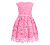 ALLOVIN Robe sans Manches en Dentelle pour Filles et Tout-Petits, Coupe trapèze, fête, Anniversaire, Mariage et Demoiselle d’Honneur avec nœud perlé | Rose | 6-7 Ans
