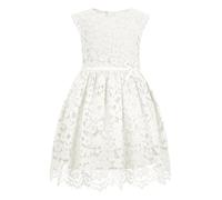ALLOVIN Robe sans Manches en Dentelle pour Filles et Tout-Petits, Coupe trapèze, fête, Anniversaire, Mariage et Demoiselle d’Honneur avec nœud perlé | Blanc | 8-9 Ans