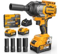 Alloyman Clé à Choc Sans Fil Brushless 20 V MAX 1200 N·m, 1/2" avec moteur, 2×4,0 Ah batteries, 2400 tr/min, vitesse variable pour voitures familiales/tondeuses