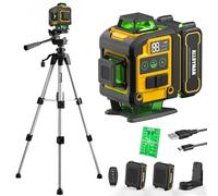 Alloyman Niveau Laser Chantier Autonivelant avec Trépied, Laser Vert 4 x 360° 4D 16 Lignes, IP54, Mode Impulsion Extérieur, 2 Batteries, Nivellement Automatique, Support Rotatif, Télécommande