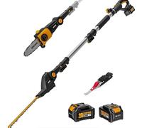Alloyman Taille-haie télescopique 2 en 1 - 20 V - Avec batterie de 2 x 4,0 Ah et chargeur, scie télescopique de 2,4 m et taille-haie pour arbustes et haies