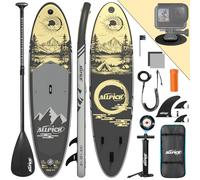ALLPICK Paddle Gonflable, Kit de Padelsurf de Stand Up Paddle Sup Gonflable de 320 cm, avec Support Universel pour Caméra, Pagaie réglable, Débutants et confirmés, 200 kg (Paysage - Gris Or)