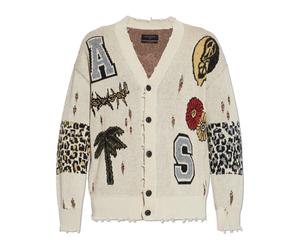 AllSaints - Foxx Jacquard Oversized Cardigan - Homme - Pulls - Beige - Taille: M