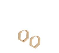 AllSaints Hexagon Hoop Earrings, bijoux géométriques hexagonaux usage quotidien, mode modernes, fermeture à charnière, fabriqués en laiton, couleur or