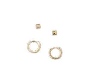 AllSaints Mini Huggie Set, clous carrés mini, huggies format, bijoux à assortir et mixer, accessoires femme, fermoirs tige et charnière,2 paires