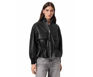 AllSaints Women's FLOR JACKET REGULAR JACKET LEATHER, Black, UK 10/US 6