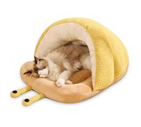ALLSOPETS Lit Cave pour Chat Mignon Tente Confortable pour Chats Petits Chiens Lit Igloo Chien Chaud avec Coussin Amovible et Lavable Nid Doux pour Chats (Jaune, L)