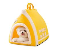 ALLSOPETS Lit Douillet pour Chat Maison Tente pour Chats et Petits Chiens Lit pour Chat d'Intérieur avec Coussin Amovible Lavable et Fond Antidérapant Igloo Confortable pour Chien (Jaune, M)