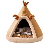 ALLSOPETS Lit Grotte Chat, Maison Intérieure pour Chat Chiot Petit Chien, Lit Chaud d’Hiver avec Coussin Amovible pour Un Sommeil Réconfortant (Marron Camel, L)