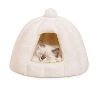 ALLSOPETS Lit Grotte pour Chat et Chien, Niche Igloo d’Intérieur avec Coussin Amovible Lavable, Tente Douillette et Chaleureuse pour Petits et Moyens Animaux (Blanc Neige, M)