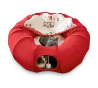 ALLSOPETS Lit pour Chat Tunnel pour Chat Jouet Tunnel 2 en 1 Jouet Tunnel Rond Pliable pour Chat Lit pour Chat avec 1 Balles à Gratter Suspendues pour Chats d'Intérieur Rouge