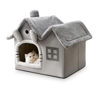 ALLSOPETS Niche pour Chien Intérieur et Maison de Chat - Lit Pliable avec Coussin Amovible pour Chat, Chaton, Chiot - Nid Chaud Hiver, Canapé Grotte (Chat Gris, L)