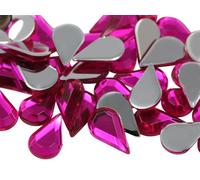 Allstarco 10x6mm Flat Back Teardrop Acrylic Rhinestones Plastic Gems for Jewelry Making Costume Jewels Cosplay Card Making Embelishments Crafts - 100 Pieces (Pink Fuchsia H108)
