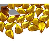 Allstarco 10x6mm Flat Back Teardrop Acrylic Rhinestones Plastic Gems for Jewelry Making Costume Jewels Cosplay Card Making Embelishments Crafts - 100 Pieces (Gold Topaz H107)