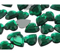 Allstarco 15 mm Vert émeraude. MD Dos Plat Acrylique Cœur Pierres précieuses Haute qualité Pro Grade - 40 pièces