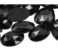 Allstarco 18x13mm Jet Black CH37 Flat Back Sew On Oval Beads Acrylic Rhinestones Sewing Plastic Gems With Holes For Jewelry, Clothes, Garment Embelishments, Shoes, Cosplays, Crafts 50 Pieces