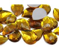 Allstarco 25x18mm Flat Back Teardrop Acrylic Rhinestones Plastic Gems for Jewelry Making Costume Jewels Cosplay Card Making Embelishments Decor Crafts - 20 Pieces (Gold Topaz H107)