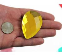 Allstarco 62x42mm Extra Large Flat Back Teardrop Acrylic Rhinestones Plastic Gems for Jewelry Making Costume Jewels Cosplay Card Making Embelishments Decor Crafts - 2 Pieces (Gold Topaz H107)