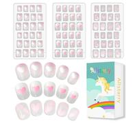 Allstarry 72pcs Kids Nails Press on Pre-glue Lovely Heart Fake Nails | 3 Pack Full Cover Gradually Changing Heart Pink Transparent Loving Hearts Short False Nail Kits Lovely Gift for Little Girls