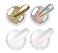 Allstarry Chrome Ongle 4 Couleurs Poudre Or Argent Holographique et Aurora | Miroir Métallique Paillettes Perlées Transparent pour Nail Art