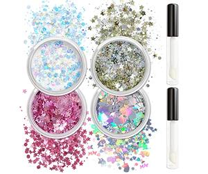 Allstarry holographique gros corps paillettes 4 couleurs licorne Rave accessoires avec colle corporelle pour les femmes maquillage ongles bricolage artisanat