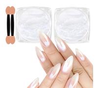 Allstarry Lot de 2 poudres à ongles blanches nacrées chromées | poudre irisée aurore effet miroir métallique, poudre nacrée transparente sirène pour vernis gel, décoration d'ongles