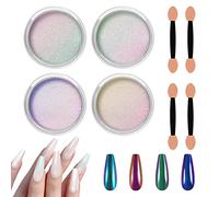 Allstarry Lot de 4 poudres à ongles chromées blanches