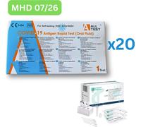 AllTest Test rapide de l'antigène COVID-19 (liquide buccal, test amateur) 20 pièces MHD 07/26| Test unique | ID : 2099 | Tests parahealth GRATUITS (5 pièces, MHD 12/25)