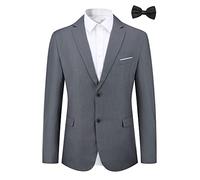 Allthemen Blazer Homme Veste de Costume avec Cravate Slim Fit Deux Bouton d'affaire Blazer Veston Homme Elégant Formel pour Mariage Business Dîner Gris L