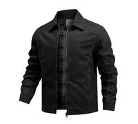 Allthemen Blouson Homme Casual Business Transition Veste en Coton Zippée Bomber de Couleur Uni Jacket Noir L