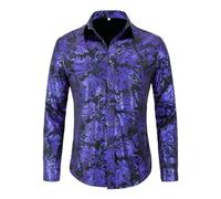 Allthemen Chemise Homme à Manches Longues Paisley Floral Jacquard Slim Fit Casual Imprimée pour Mariage Soirée Bleu 3XL