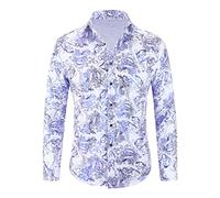 Allthemen Chemise Homme à Manches Longues Paisley Floral Jacquard Slim Fit Casual Imprimée pour Mariage Soirée Blanc XL