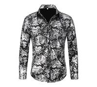 Allthemen Chemise Homme à Manches Longues Paisley Floral Jacquard Slim Fit Casual Imprimée pour Mariage Soirée Argenté XS