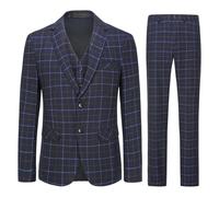 Allthemen Costume Homme 3 Pièces Tuxedo Slim Fit à Carreaux Deux Boutons d'affaire Mariage Veste+Gilet+Pantalon #6238 Noir S